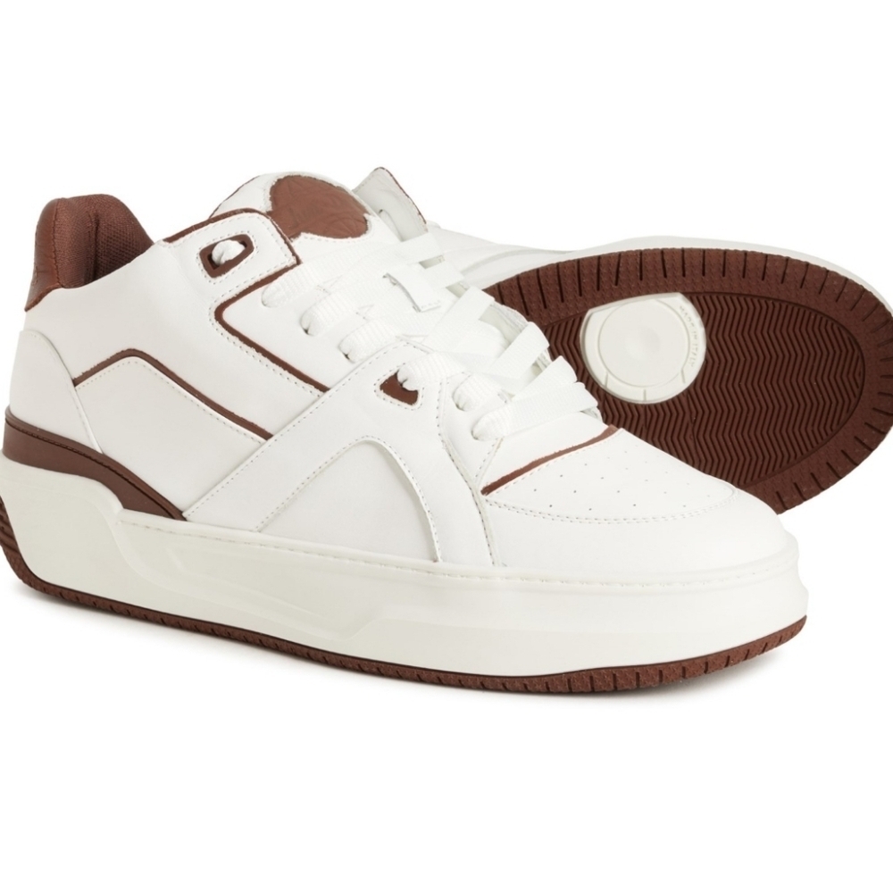 Brand New NIB Just Don White and Brown Mens Low Luxury Sneakers